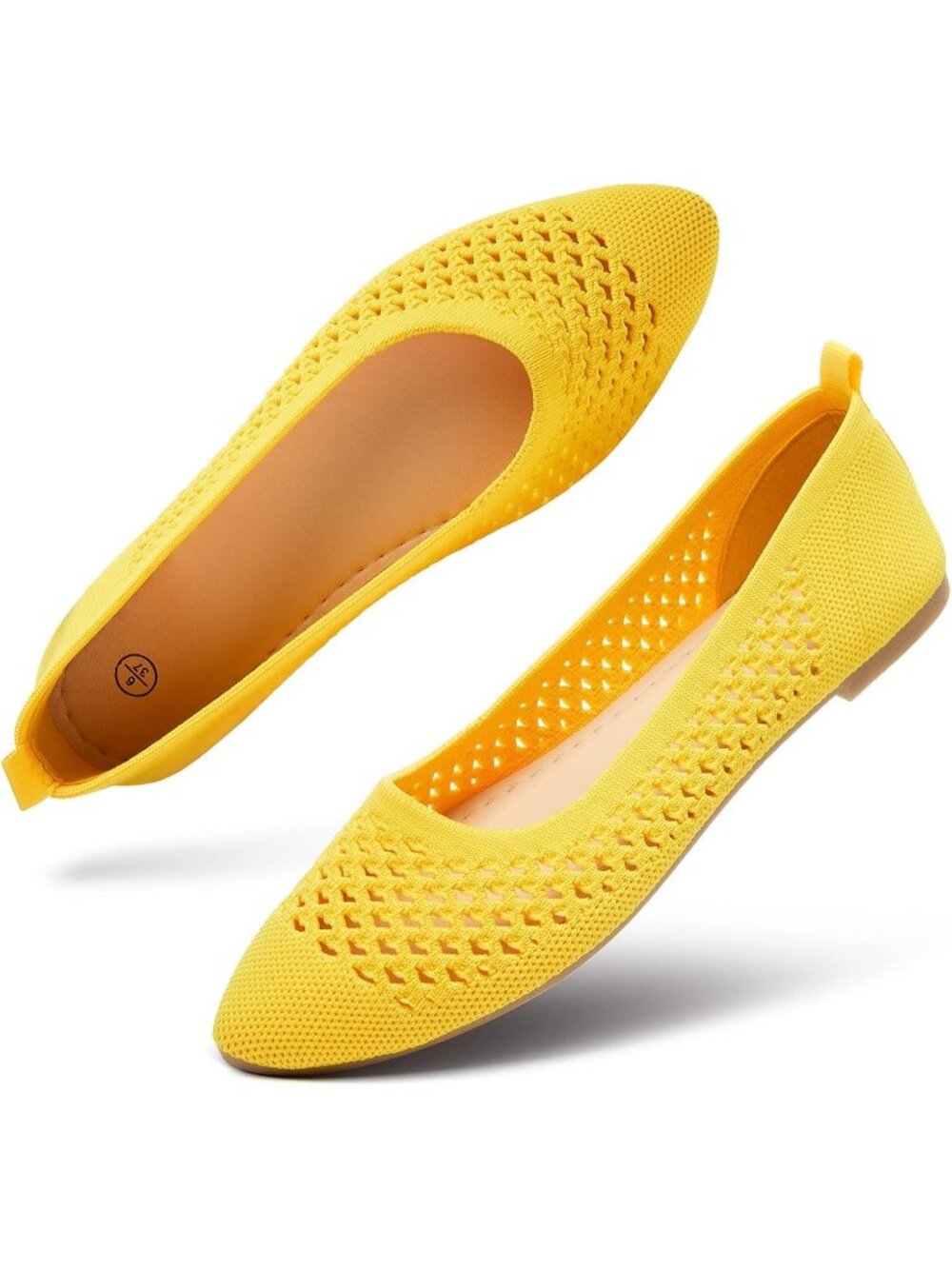Women's Yellow Comfortable Knit Pointed Toe Slip On Business Casual Ballet Flats